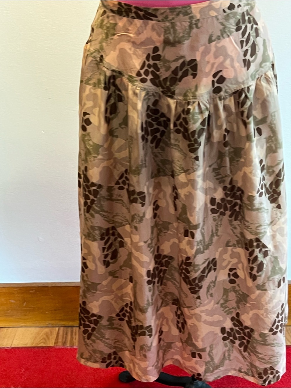 Women's Neutral Camouflage Silk Maxi Skirt - Green & Brown